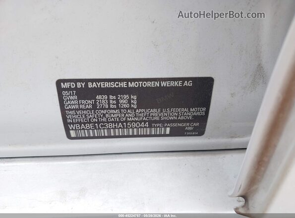 WBA8E1C38HA159044 2017 BMW 7 SERIES White Engine compartment view
