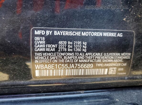 WBA8E1C55JA756689 2018 BMW 3 SERIES Black ძრავის განყოფილების ხედი
