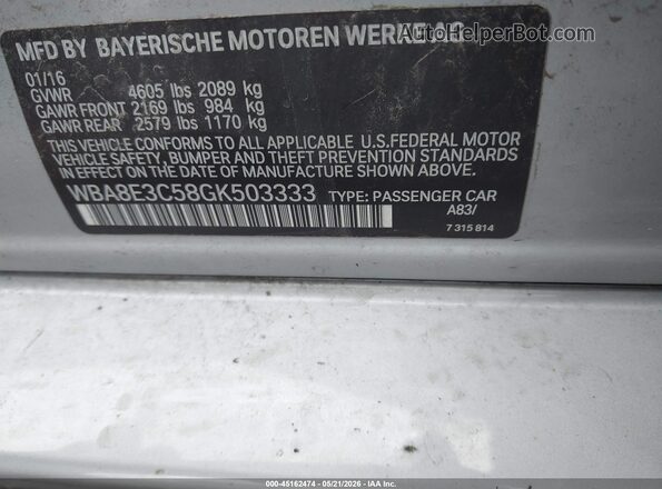 WBA8E3C58GK503333 2016 BMW 7 SERIES Silver 