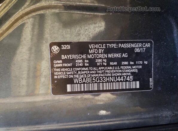 WBA8E5G33HNU44745 2017 BMW 3 SERIES Gray ძრავის განყოფილების ხედი