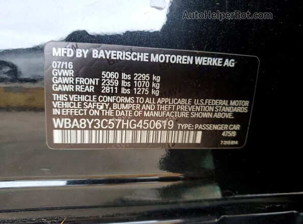 WBA8Y3C57HG450619 2017 BMW 3 SERIES Черный Вид подкапотного пространства