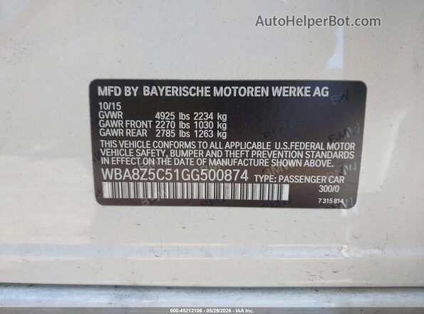 WBA8Z5C51GG500874 2016 BMW 3 SERIES White Vista del compartimento del motor