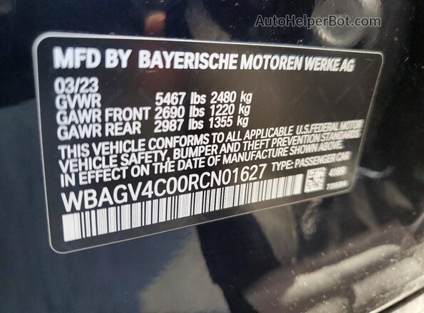 WBAGV4C00RCN01627 2024 BMW 8 SERIES Black VIN sticker view