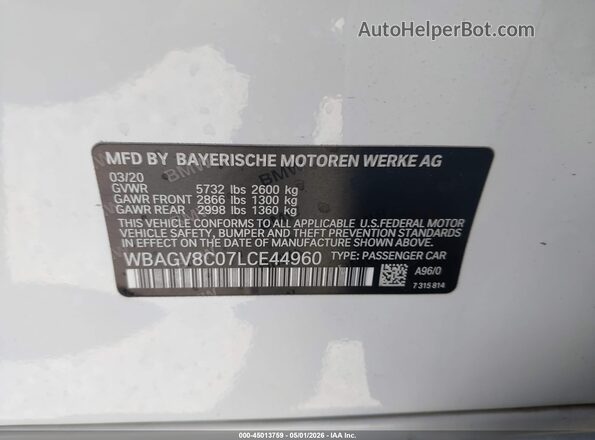 WBAGV8C07LCE44960 2020 BMW M8 Белый Вид подкапотного пространства