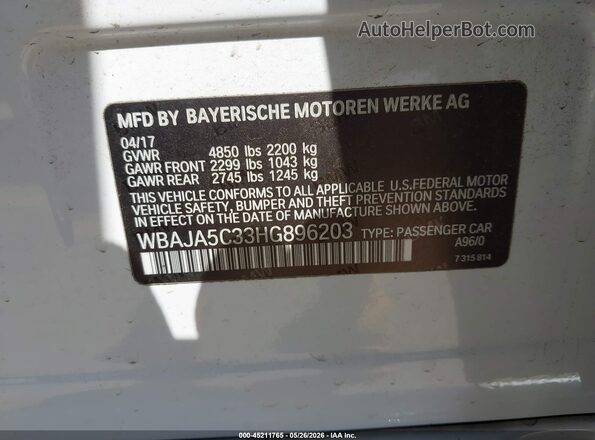 WBAJA5C33HG896203 2017 BMW 5 SERIES White ძრავის განყოფილების ხედი