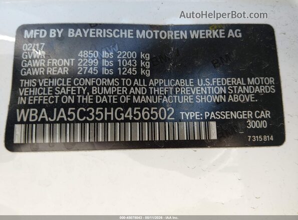 WBAJA5C35HG456502 2017 BMW 7 SERIES Белый Вид подкапотного пространства