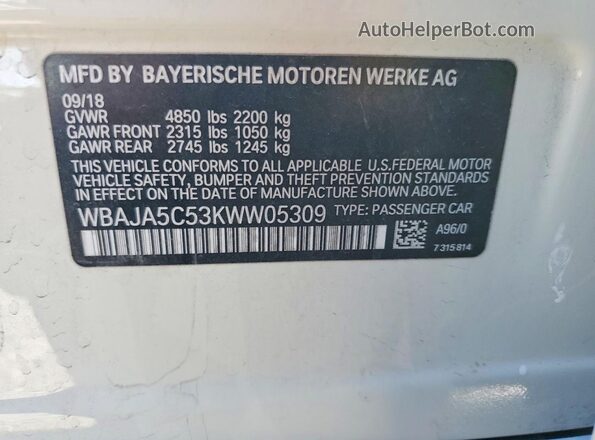 WBAJA5C53KWW05309 2019 BMW 7 SERIES White 