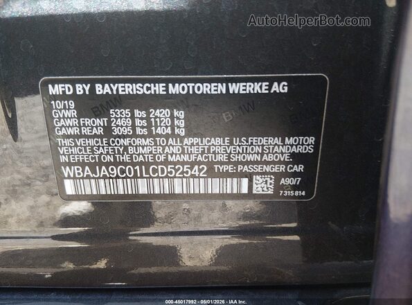 WBAJA9C01LCD52542 2020 BMW 5 SERIES Blue Շարժիչի բաժամունքի տեսք