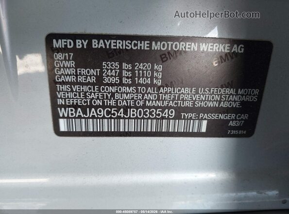 WBAJA9C54JB033549 2018 BMW 5 SERIES Silver Շարժիչի բաժամունքի տեսք