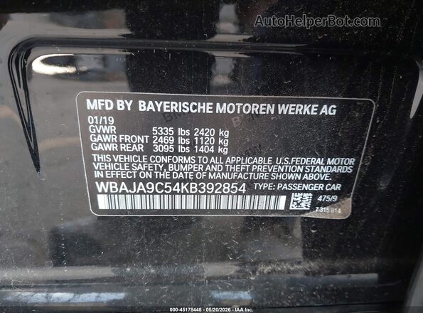 WBAJA9C54KB392854 2019 BMW 5 SERIES Black Вид підкапотного простору