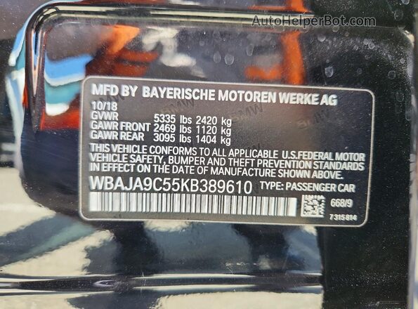WBAJA9C55KB389610 2019 BMW 5 SERIES Black Widok naklejki z numerem VIN