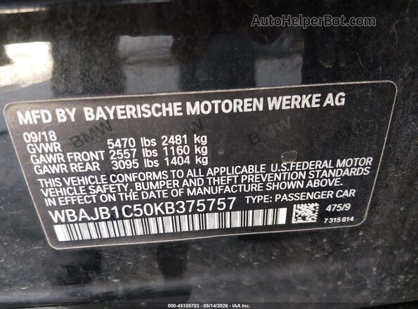 WBAJB1C50KB375757 2019 BMW 5 SERIES Black ძრავის განყოფილების ხედი