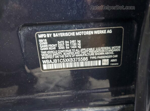 WBAJB1C5XKB375586 2019 BMW 5 SERIES Blue Vista del compartimento del motor