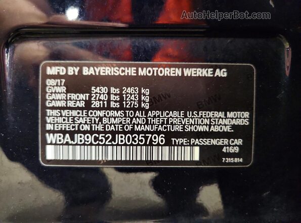 WBAJB9C52JB035796 2018 BMW 5 SERIES Blue Շարժիչի բաժամունքի տեսք