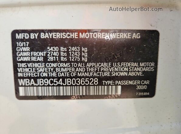 WBAJB9C54JB036528 2018 BMW M5 White Вид наклейки з VIN-кодом