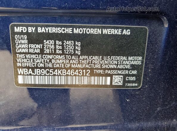 WBAJB9C54KB464312 2019 BMW M5 Blue 
