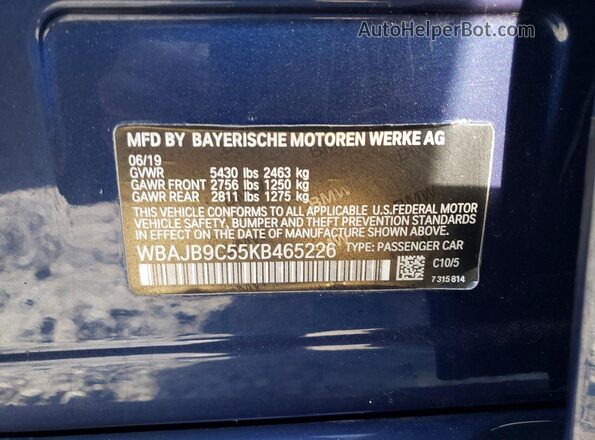 WBAJB9C55KB465226 2019 BMW M5 Blue Widok komory silnika