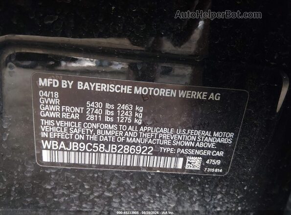 WBAJB9C58JB286922 2018 BMW 5 SERIES Черный Вид подкапотного пространства