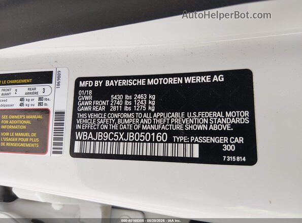 WBAJB9C5XJB050160 2018 BMW 7 SERIES Белый Вид подкапотного пространства