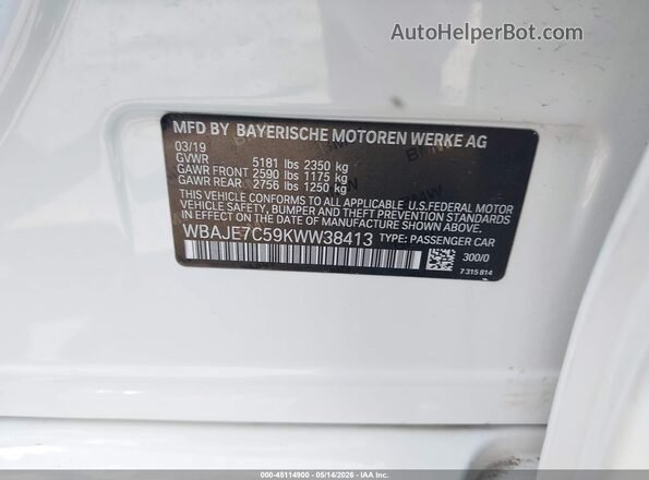WBAJE7C59KWW38413 2019 BMW 7 SERIES White 