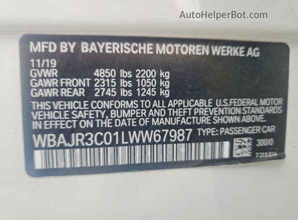 WBAJR3C01LWW67987 2020 BMW 5 SERIES White VIN sticker view