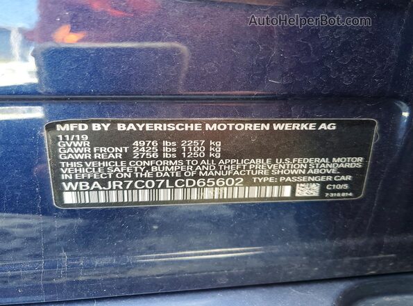 WBAJR7C07LCD65602 2020 BMW 5 SERIES Blue ძრავის განყოფილების ხედი