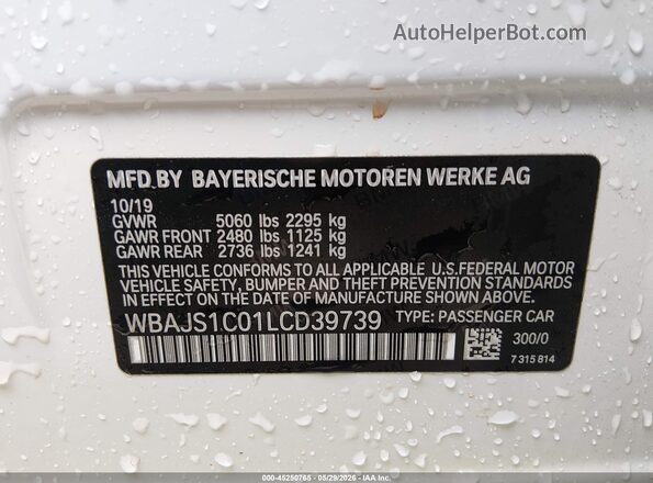 WBAJS1C01LCD39739 2020 BMW 5 SERIES White Շարժիչի բաժամունքի տեսք