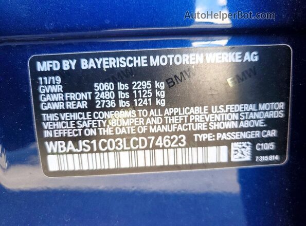 WBAJS1C03LCD74623 2020 BMW 5 SERIES Blue Շարժիչի բաժամունքի տեսք