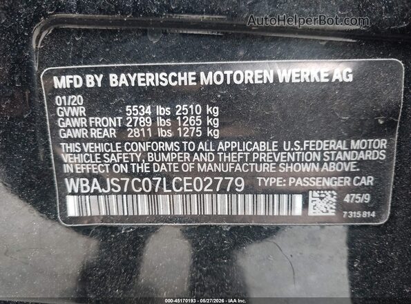 WBAJS7C07LCE02779 2020 BMW 5 SERIES Black Вид підкапотного простору
