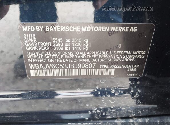 WBAJV6C53JBJ99807 2018 BMW 6 SERIES Black Widok komory silnika