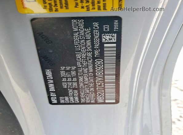 WBS2U7C57KVB09280 2019 BMW M2 Gray Widok naklejki z numerem VIN