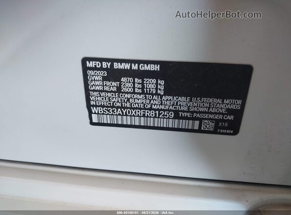 WBS33AY0XRFR81259 2024 BMW M3 Белый Вид подкапотного пространства
