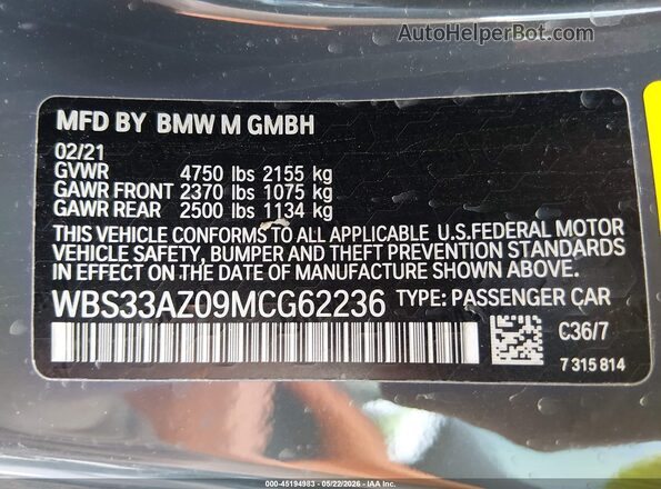 WBS33AZ09MCG62236 2021 BMW M4 Gray Շարժիչի բաժամունքի տեսք
