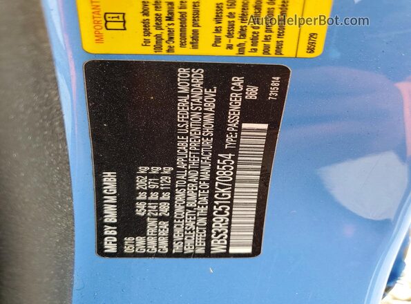WBS3R9C51GK708554 2016 BMW M4 Blue Widok naklejki z numerem VIN