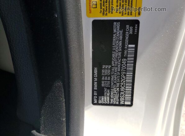 WBS3U9C52GP970049 2016 BMW M4 White Vista de la etiqueta del VIN