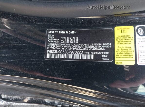 WBS3U9C53GP970223 2016 BMW M4 Black 