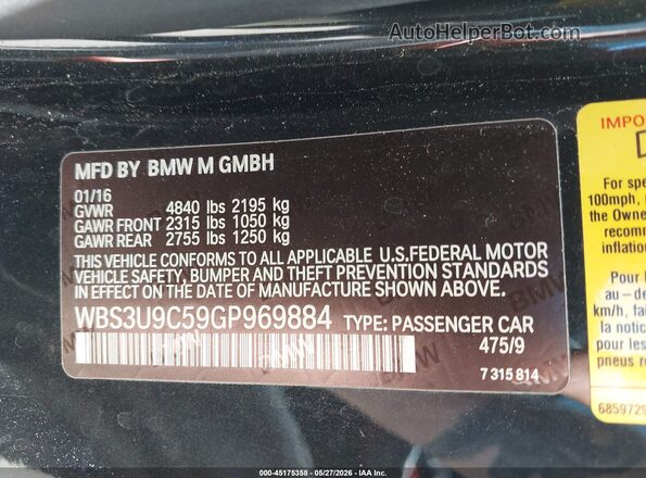 WBS3U9C59GP969884 2016 BMW M4 Black Вид підкапотного простору