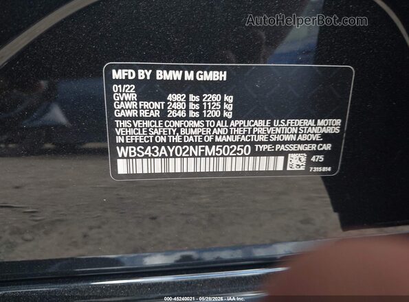 WBS43AY02NFM50250 2022 BMW M3 Black Engine compartment view