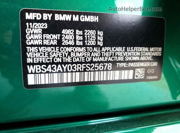 WBS43AY03RFS25678 2024 BMW M3 Green Widok komory silnika