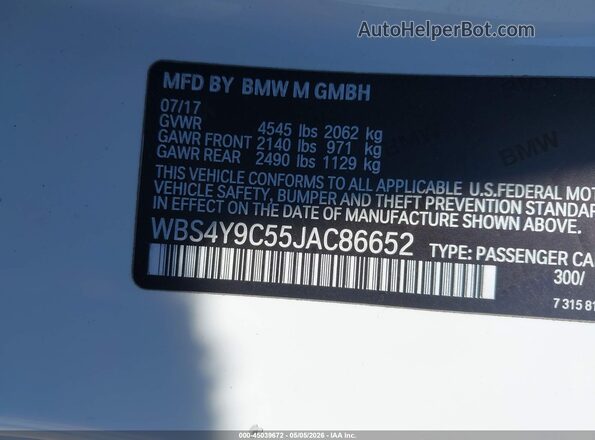 WBS4Y9C55JAC86652 2018 BMW M4 White Вид підкапотного простору