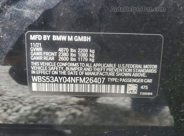 WBS53AY04NFM26407 2022 BMW M3 Black 