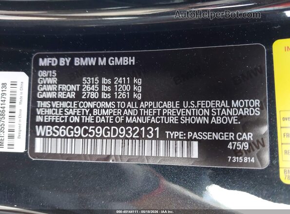 WBS6G9C59GD932131 2016 BMW M6 Black Engine compartment view