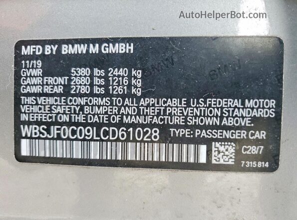WBSJF0C09LCD61028 2020 BMW M5 Gray ძრავის განყოფილების ხედი