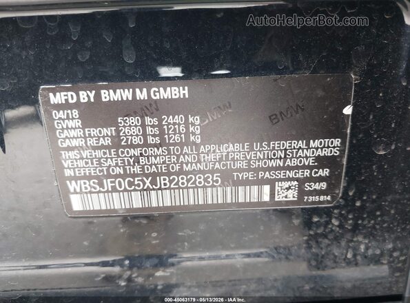 WBSJF0C5XJB282835 2018 BMW M5 Black Вид підкапотного простору