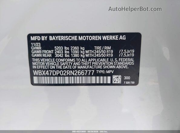 WBX47DP02RN266777 2024 BMW X3 White Engine compartment view