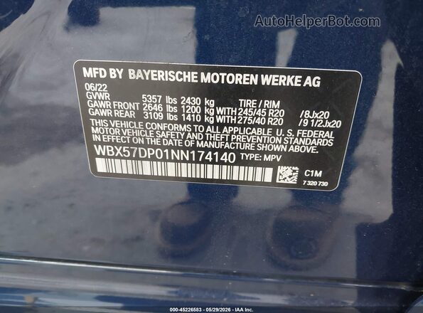 WBX57DP01NN174140 2022 BMW X3 Blue Widok komory silnika