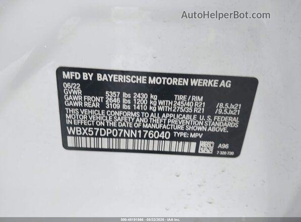 WBX57DP07NN176040 2022 BMW X3 Белый Вид подкапотного пространства