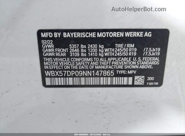 WBX57DP09NN147865 2022 BMW X3 White Widok komory silnika