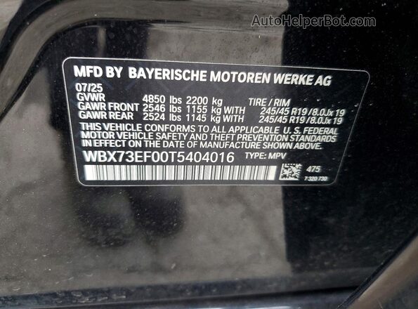 WBX73EF00T5404016 2026 BMW X1 Black Vista de la etiqueta del VIN