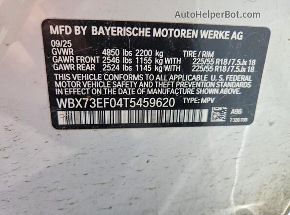 WBX73EF04T5459620 2026 BMW X1 White 